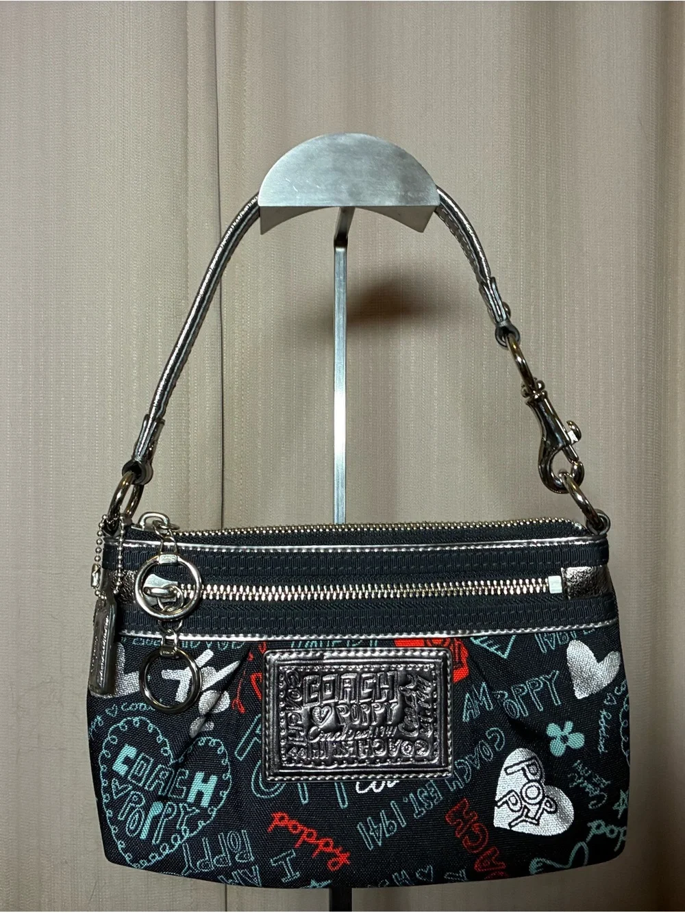 Coach Black Multicolor Poppy Print Wristlet